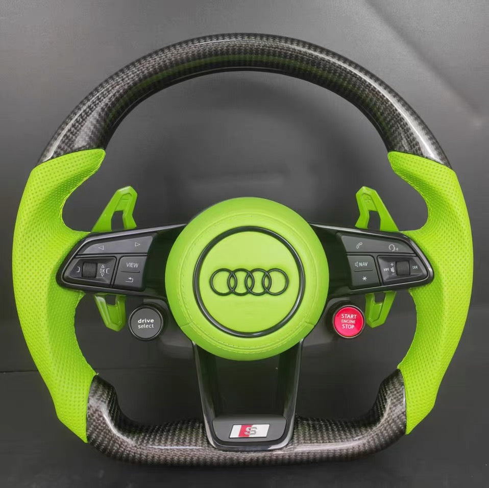 Volant Audi S Carbone Flat-Bottom – Cuir Perforé Vert
