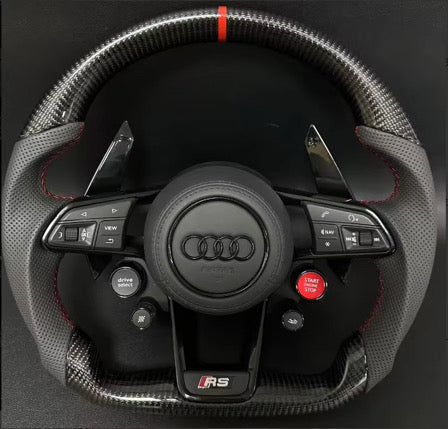 Volant Audi RS en carbone avec surpiqûres rouges